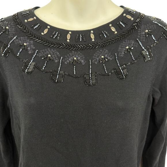 RSVP by Talbots Beaded Black Sequin Special Occasion Sweater Evening Holiday S P - Picture 5 of 16